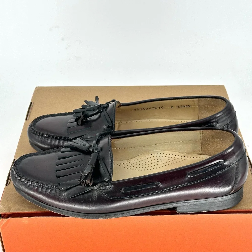 VTG Cole Haan Pinch Tassel Dark Cherry Leather Loafers Dress Shoes Fall Men 10 D